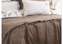 Постельное белье Washed Cotton Saheser - Eveline Kahve с вышивкой и покрывалом пике (Turkey), евро
